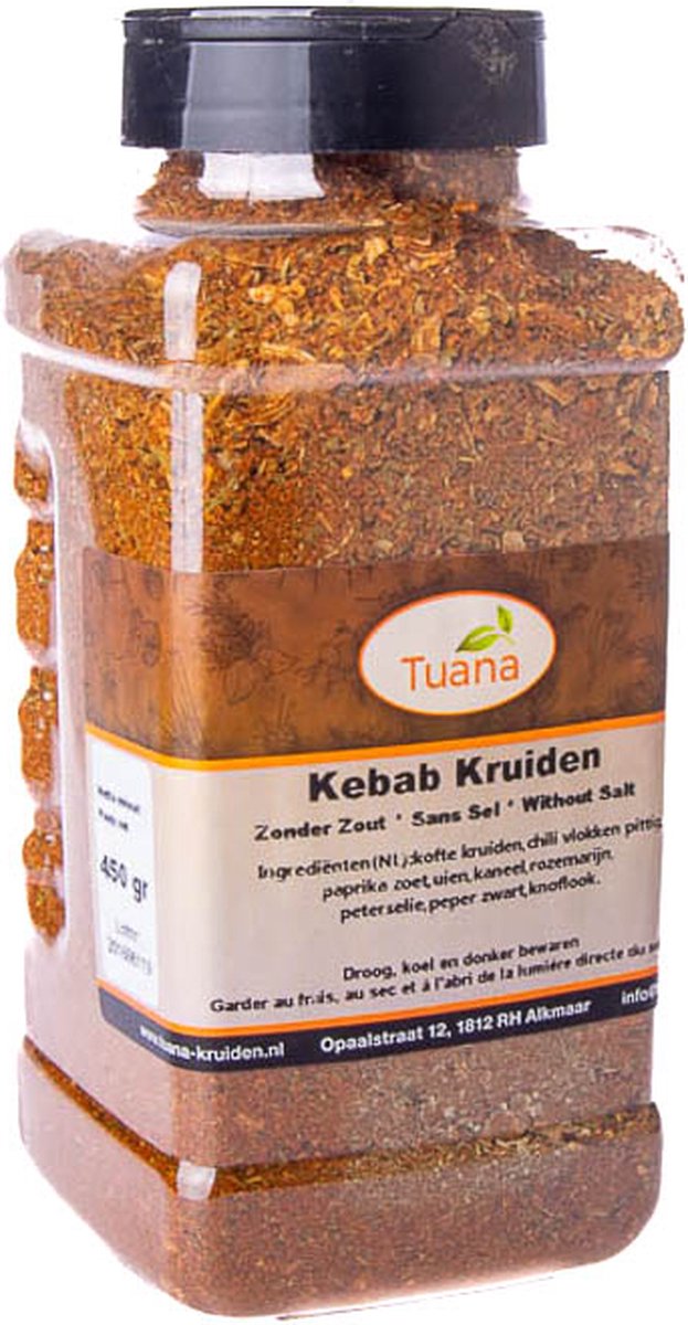Goedkoopste Tuana Kruiden - Kebab Kruiden - Strooibus 450 Gram - Kruiden Zonder Zout - GP0113