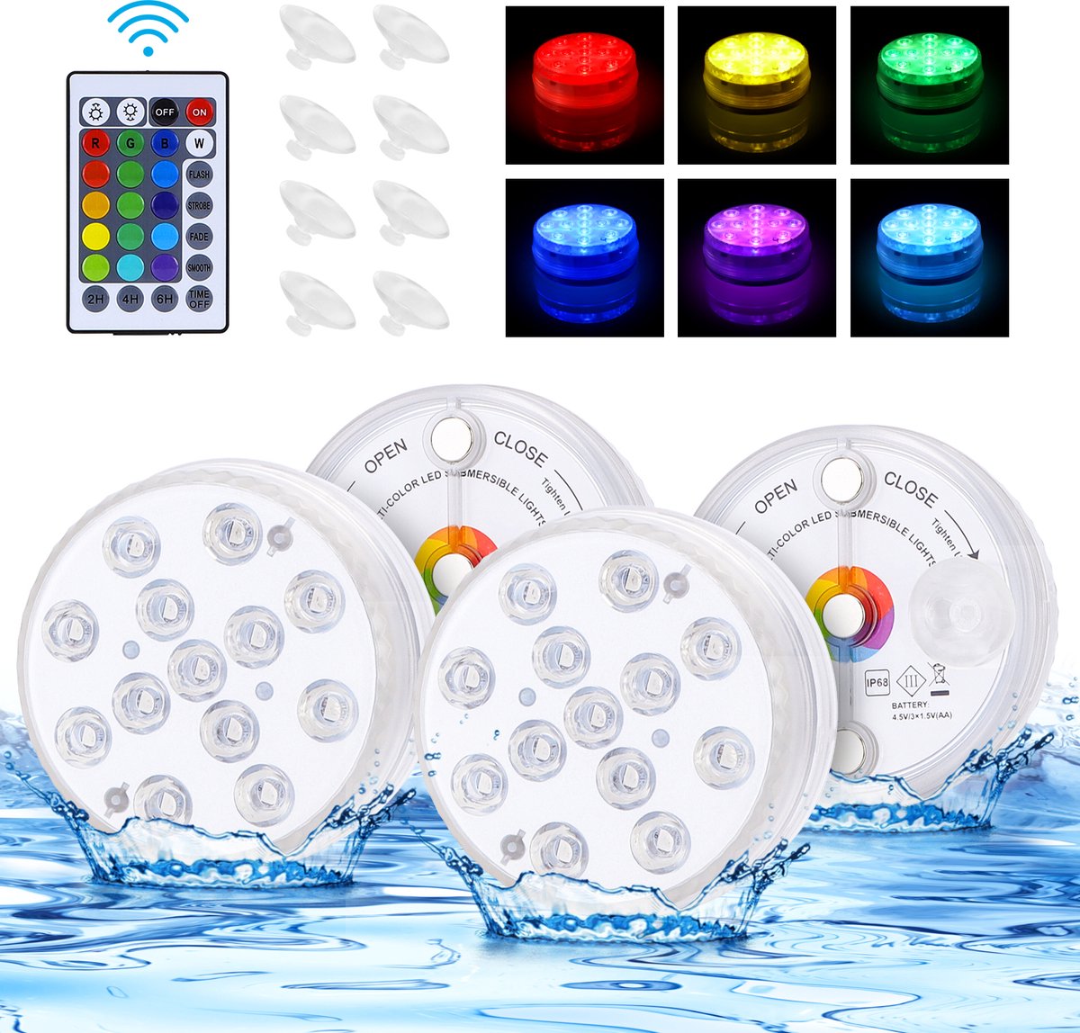 Aigostar 10XBL - LED Zwembadverlichting - Afstandsbediening - Met Magneten & Zuignappen - Jacuzzi Verlichting - Onderwater Lichtshow - IP68 - 4 stuks