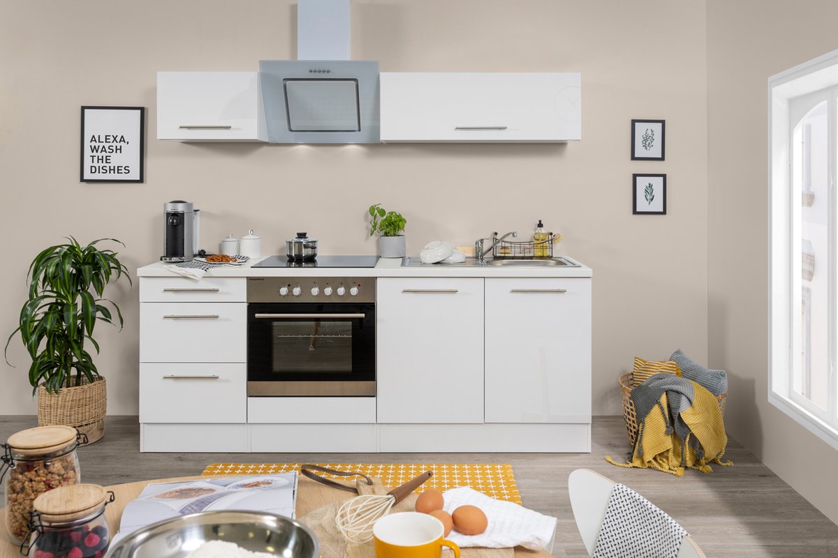 Respekta® Keukenblok 210 cm complete keuken met apparatuur soft close Wit Moderne keuken Amanda keramische kookplaat afzuigkap oven spoelbak