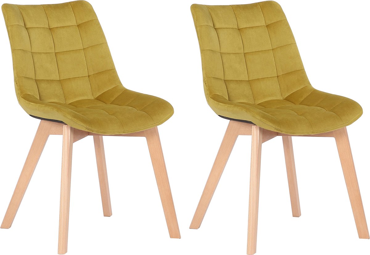 CLP Passaic Set van 2 Eetkamerstoelen - Fluweel geel