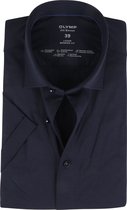 OLYMP Luxor 24/Seven modern fit overhemd - korte mouw - marine blauw tricot - Strijkvriendelijk - Boordmaat: 40