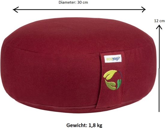 Meditatiekussen eco Bordeaux rond laag 10-12cm - Ecoyogi - Yoga kussen - GOTS gecertificeerd van Ecoyogi — afbeelding 2
