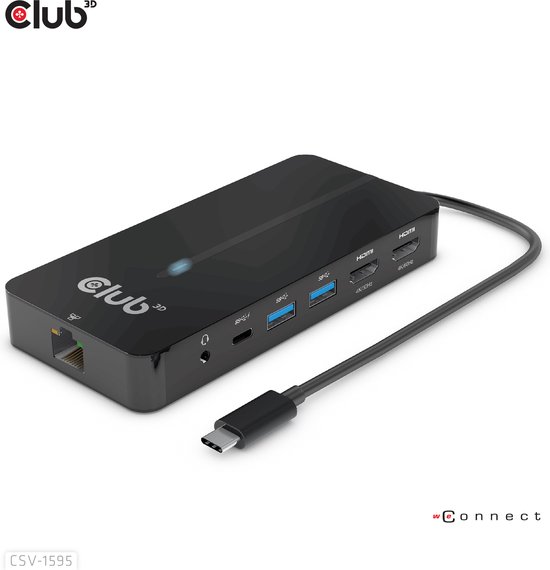CLUB3D Type-C 7-in-1 hub met 2x HDMI, 2x USB Gen1 Type-A, 1x RJ45, 1x 3.5mm Audio,1x USB Gen1 Type-C 100W Silicon motion chip geschikt voor apple m1/2, USB 3.2 Gen 1 (3.1 Gen 1) Type-C, 100 W, 10,100,1000 Mbit/s, Zwart, 4K Ultra HD, 60 Hz
