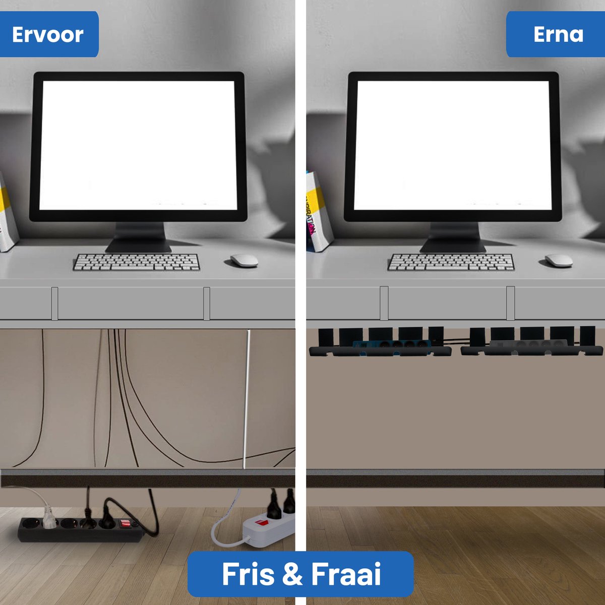 Lardic Home & Life Lardic Metalen Kabel organiser Onder Bureau - Kabelgoot Bureau - Plakken of Schroeven - Kabelbox