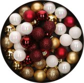 42x Stuks kunststof kerstballen mix wit/goud/donkerrood 3 cm - Kleine kerstballetjes - Kerstboomversiering