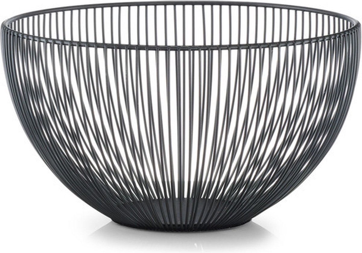 Zeller Fruitschaal/fruitmand - rond - zwart - metaal - dia 25 cm - Fruitschalen - Draadmand