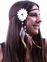Bandeau hippie / ibiza avec fleur blanche et plumes