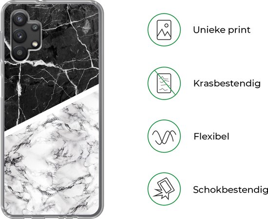 Telefoonhoesje Geschikt voor Samsung Galaxy A32 5G hoesje - Marmer print - Zwart - Wit - Siliconen Telefoonhoesje Telefoonhoesje