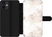 Bookcase Geschikt voor iPhone 12 Mini telefoonhoesje - Marmer print - Geometrie - Goud - Met vakjes - Wallet case met magneetsluiting