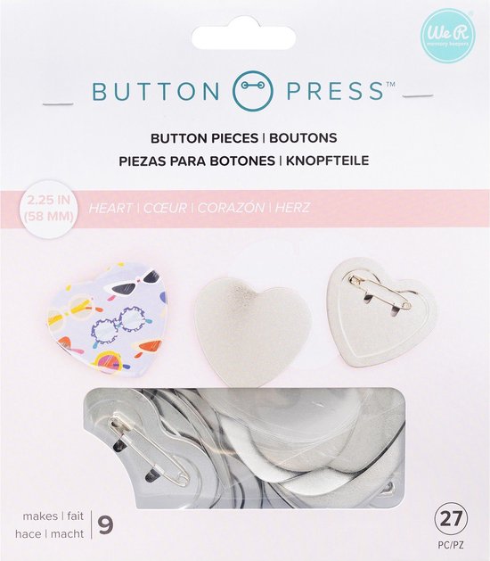 We R Makers Button press Refill pack Heart 58mm -