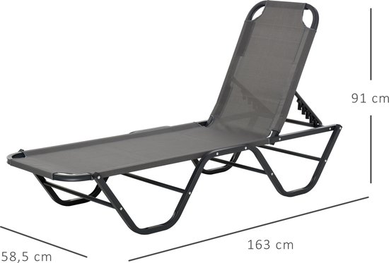 Outsunny Ligstoel, strandstoel, ligbank voor buiten met 5 niveaus, relaxstoel, aluminium, Oxford-stof, crème 84B-386 - Outsunny