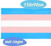 Drapeau Transgender Pride - Drapeau Trans - Transgenres - Gay Pride - Communauté Gay - LGBT Bisexual Rainbow Flag - Gay and Gender Acceptance - LGBTQ+ Queer Décoration - Rainbow Community - Coloré - Rose - Blauw - Wit - 150x90cm - Avec Bagues