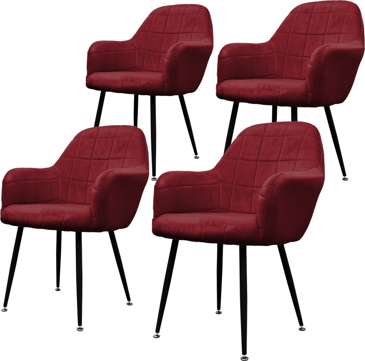 ecd germany Set van 4 Eetkamerstoelen Eetkamerstoel met rugleuning en armleuningen Bordeaux Fluwelen Zitting Metalen Poten Keukenstoelen Woonkamerstoelen Gestoffeerde Stoelen Armstoelen Red