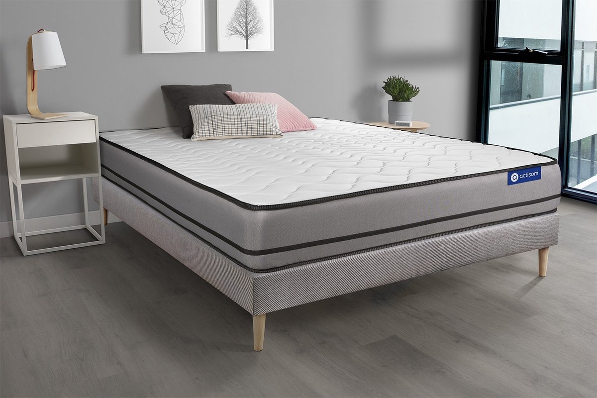 Complete boxspring met matras tweepersoons- Actisom Actilatex night grijs - Latex en traagschuim - 120 x 195 cm