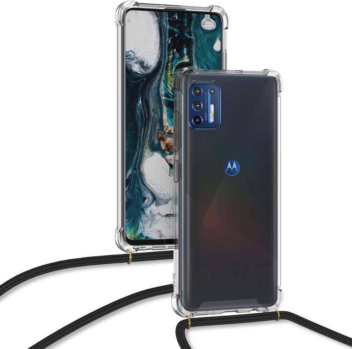 Arara Silicone Hoesje geschikt voor Motorola G9 Plus Transparant Hoesje met Zwarte draagkoord / Backcover / Case / Motorola