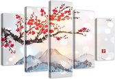 Trend24 - Peinture sur toile - Country des Cherry Blossom en fleurs - Pentaptyque - Paysages - 100x70x2 cm - Rouge