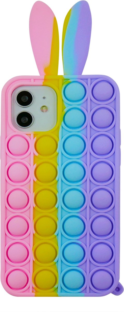 Peachy Bunny Pop Fidget Bubble siliconen hoesje voor iPhone 11 - roze, geel, blauw en paars