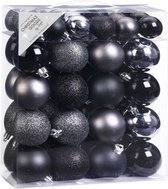 50x Zwarte mix kunststof kerstballen pakket 4-6 cm - Kerstboomversiering zwart