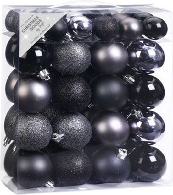 50x Zwarte mix kunststof kerstballen pakket 4-6 cm - Kerstboomversiering  zwart | bol.com