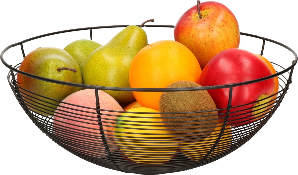 Fruitschaal/fruitmand rond zwart metaal 32 cm - Fruitschalen/fruitmanden - Draadmand van metaal