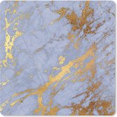 Muismat XXL - Bureau onderlegger - Bureau mat - Marmer - Blauw - Goud - 80x80 cm - XXL muismat