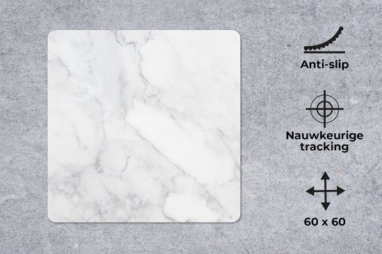Tapis de souris XXL - Sous-main - Tapis de bureau - Marbre - Wit - Grijs - Luxe - Aspect marbre - Pierre - 60x60 cm - Tapis de souris XXL