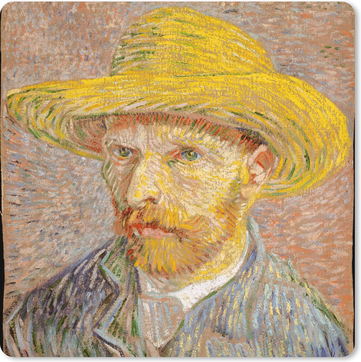 Muismat XXL 80x80 cm - Bureau onderlegger - Bureau mat Zelfportret met een strohoed - Vincent van Gogh - Bureaumat - Gaming mousepad xl - Bureaulegger groot - Computer deskmat