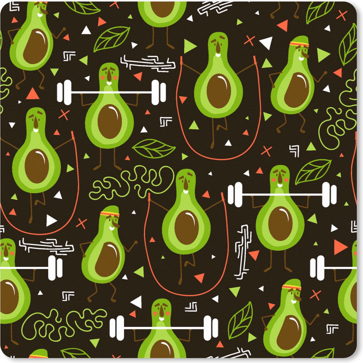 Muismat XXL 60x60 cm - Bureau onderlegger - Bureau mat Avocado - Fitness - Patronen - Bureaumat - Gaming mousepad xl - Bureaulegger groot - Computer deskmat