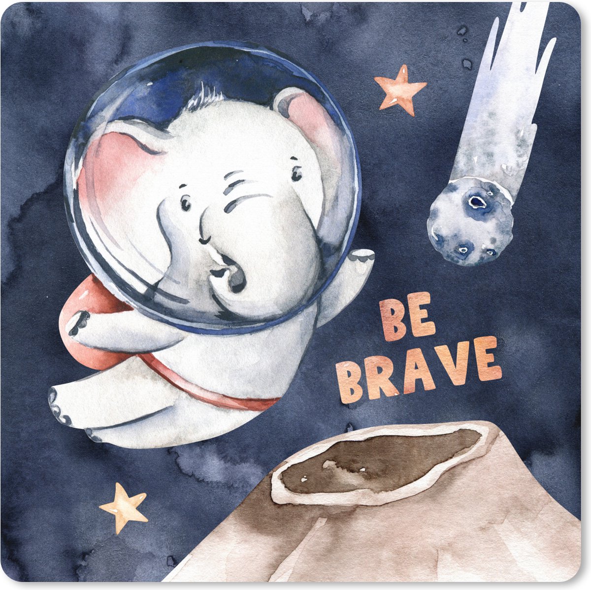 Muismat XXL - Bureau onderlegger - Bureau mat - Olifant - 'Be brave' - Spreuken - Quotes - 80x80 cm - XXL muismat