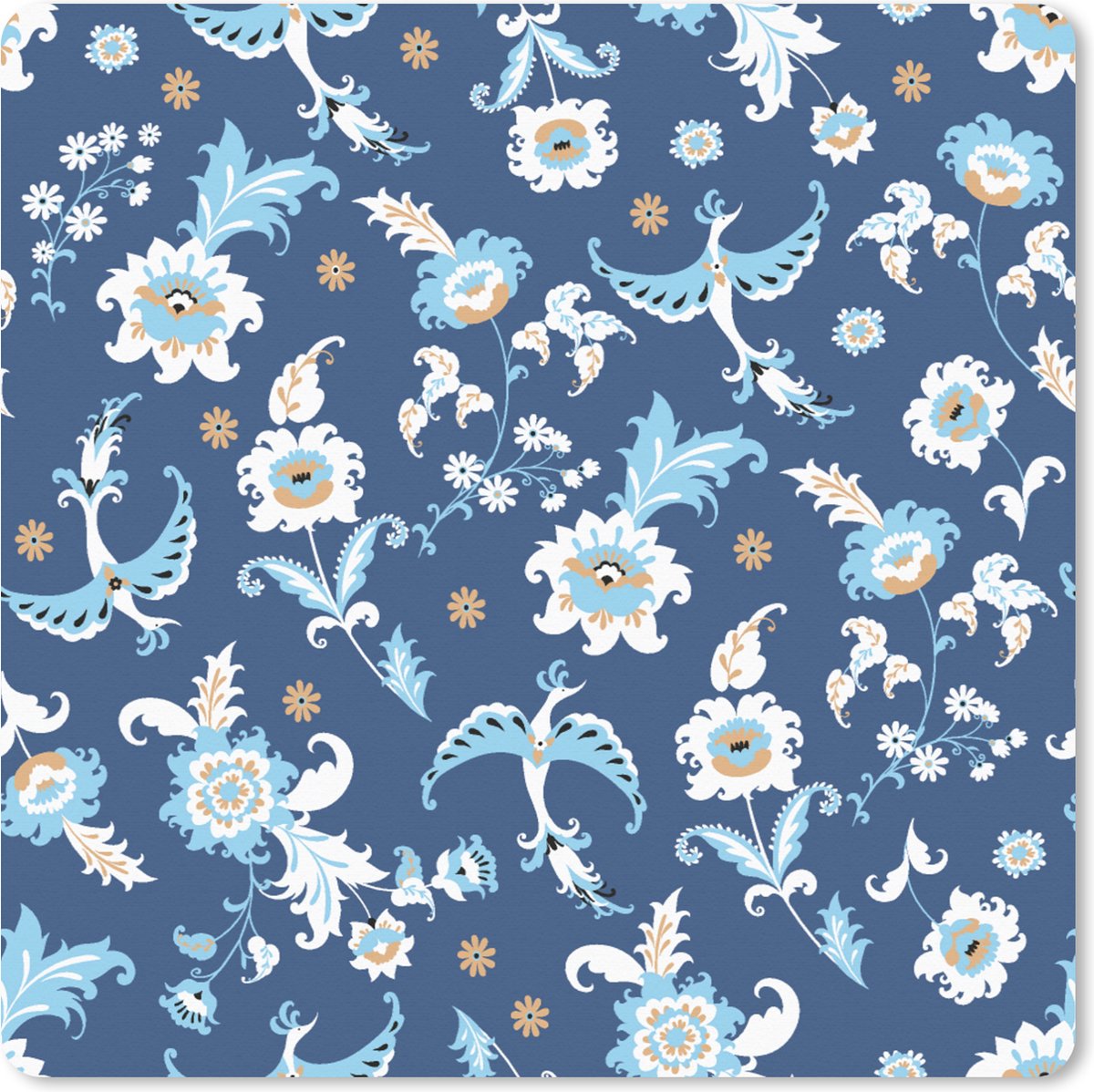 Muismat XXL 80x80 cm - Bureau onderlegger - Bureau mat Patroon - Vogel - Bloemen - Bureaumat - Gaming mousepad xl - Bureaulegger groot - Computer deskmat