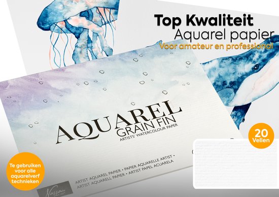 Aquarel Papier - A3 Formaat 42x29,7cm - 300 gram g/m² - blok 20 vel - Aquarelblok - Aquarelpapier verf - Nassau Fine Art