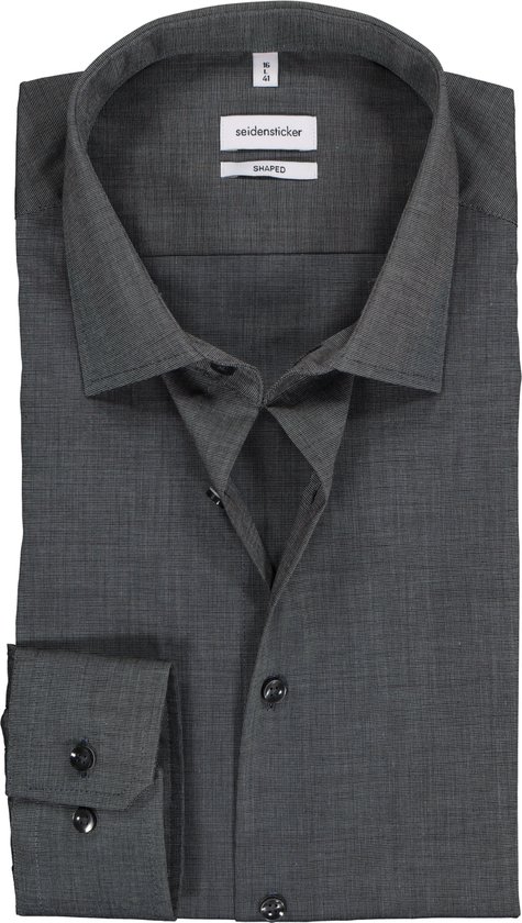 Seidensticker shaped fit overhemd - mouwlengte 7 - grijs - Strijkvrij - Boordmaat: 42