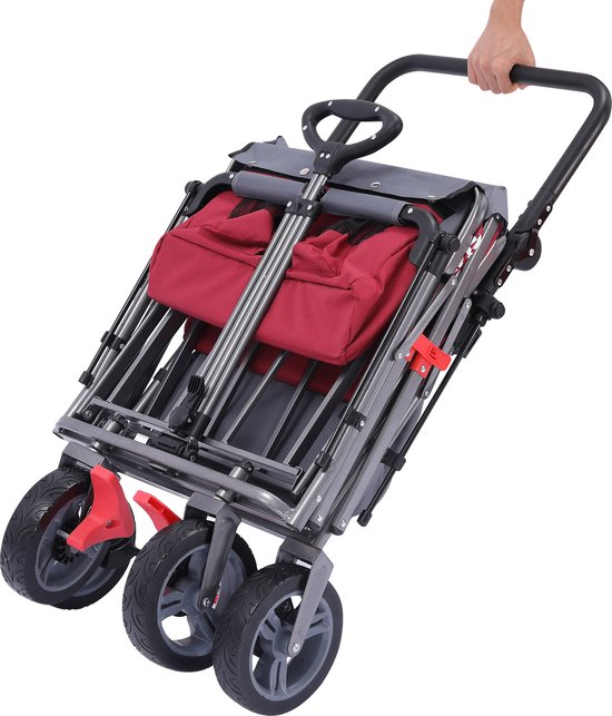 AREBOS Premium Bolderkar Opvouwbaar - Bolderkar Luchtbanden - 100 kg - met Dak Rood / Grijs van AREBOS — afbeelding 3