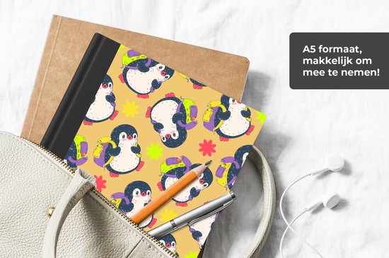 Carnet - Carnet d'écriture - Sac à dos - Pingouin - Patrons - Carnet - Format A5 - Bloc-notes