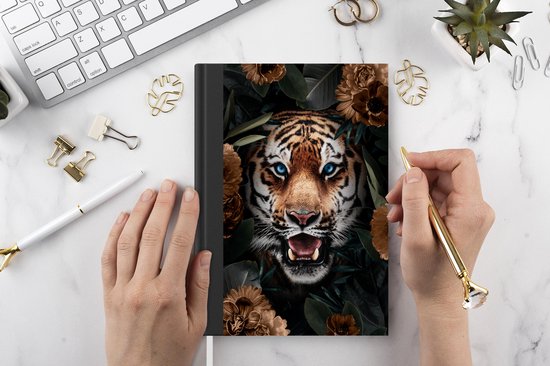 Carnet - Carnet d'écriture - Tigre - Fleurs - Marron - Carnet - Format A5 - Bloc-notes