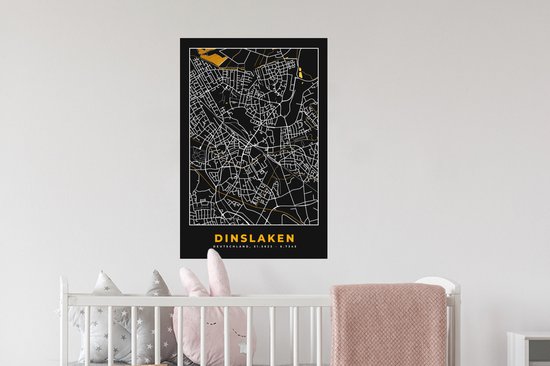 Stickers Stickers muraux - Allemagne - Black and Gold et Or - Dinslaken - Plan de la ville - Carte - Plan d'étage - 40x60 cm - Feuille adhésive
