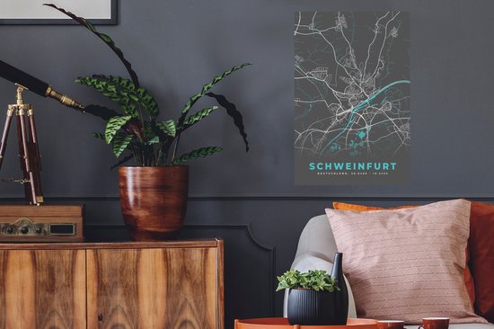 Stickers muraux - Carte - Plan d'étage - Plan de la ville - Schweinfurt - Allemagne - Blauw - 40x60 cm - Feuille adhésive