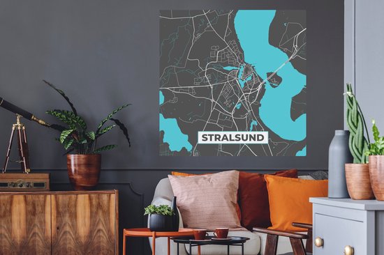 Stickers muraux - Blauw - Allemagne - Carte - Or - Plan de la ville - Carte - Stralsund - 100x100 cm - Feuille adhésive XXL