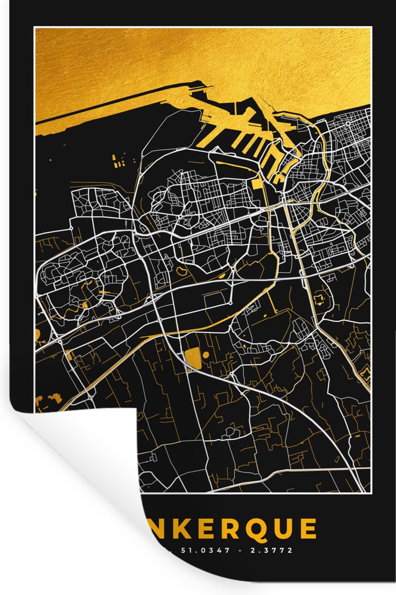 Muurstickers - Sticker Folie - Stadskaart – Plattegrond – Kaart – Dunkerque - Frankrijk - 