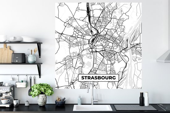 Stickers muraux - Plan de ville - Strasbourg - France - Plan - Plan d'étage - Zwart et blanc - 120x120 cm - Feuille adhésive XXL