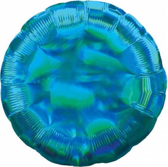 folieballon Holographic Iridescent Cyan Circle 46 cm blauw