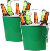 2x stuks ijsemmers/bierkoelers metaal groen - 6L - Drankemmers - Drankkoelers - Wijnkoelers