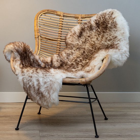 WOOOL® Schapenvacht - Classic Wit Bruin Moeflon L (105x60cm) 100% Echte Schapenvachten - ECO+ Dierenvel