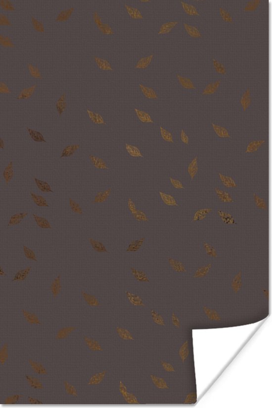 Luxe patroon van kleine en gouden bladeren op een donkere achtergrond 60x90 cm - Foto print op Poster (wanddecoratie woonkamer / slaapkamer)