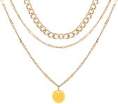 Joboly Schakel Ketting Muntje Coin 3 Layer - Dames - Goudkleurig - 40 cm + 5 cm