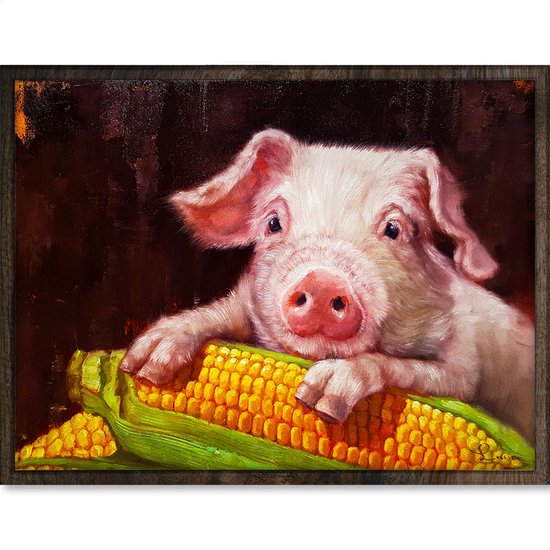 Peinture d'un petit cochon avec du maïs. Taille 40x30cm.