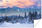 Poster Neige - Ciel - Forêt - Hiver - 90x60 cm - Décoration de Noël - Décorations de Noël - Décoration de Noël Salon - Décorations de Noël - Décoration de Noël pour intérieur - Noël
