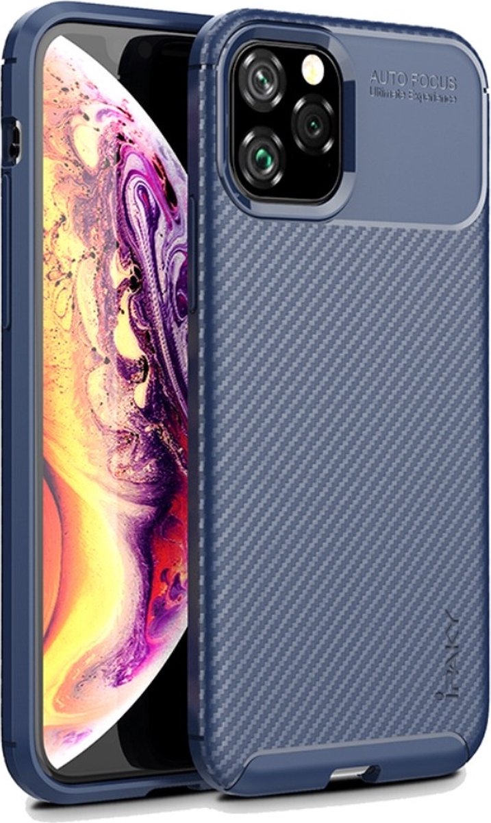 iPhone 11 Pro Max Hoesje (Donkerblauw) · Carbon Fiber Back Cover · By iPaky