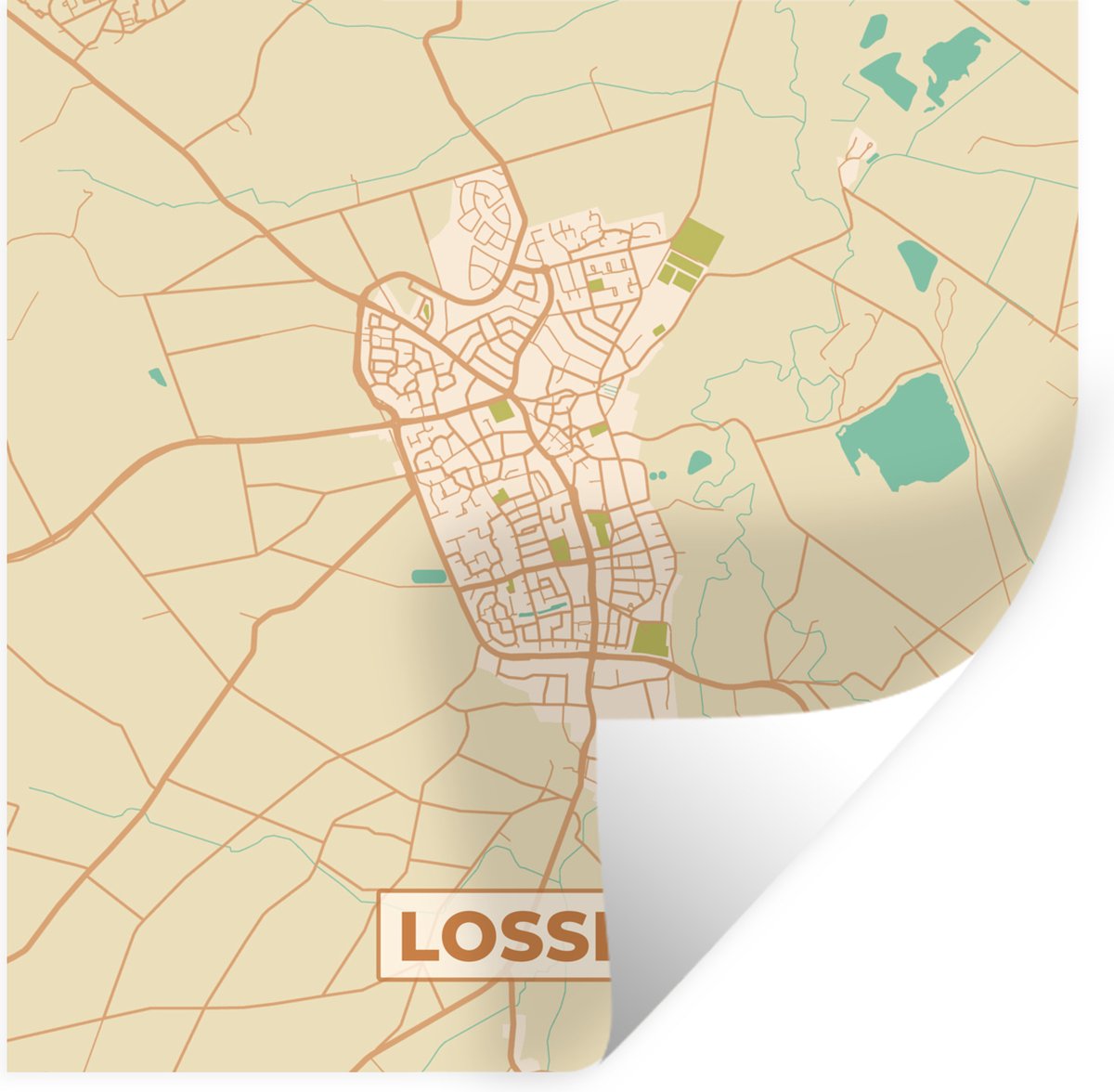 Muurstickers - Sticker Folie - Plattegrond - Kaart - Stadskaart - Losser - 50x50 cm - Plak