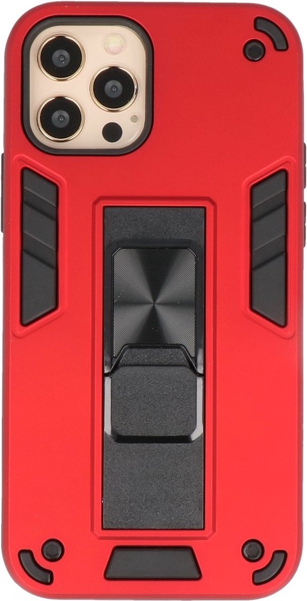 Hoesje Stand Hardcase Back Cover Color Rood geschikt voor Iphone 12 of voor 12 Pro